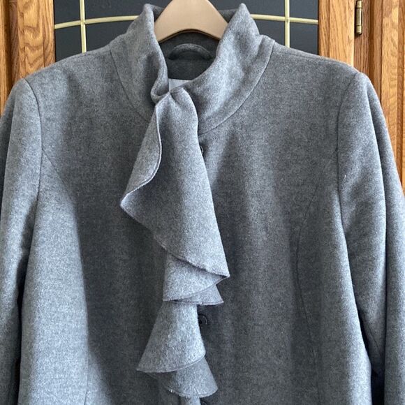 T Tahari Plus Size Kate Fall Winter Wool Cashmere Grey Coat with ruffles - Picture 5 of 12